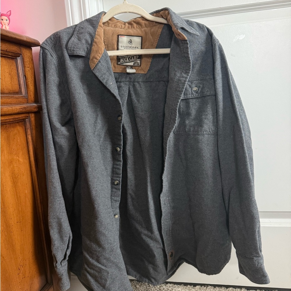 Legendary Whitetails Gray Shirt with Brown Corduroy Collar
